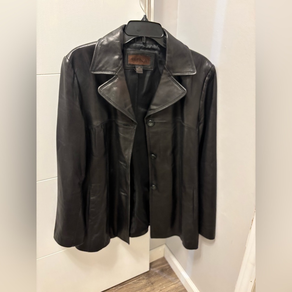 Siena Womens Vintage 90s Black Real Leather Blazer Jacket Size L